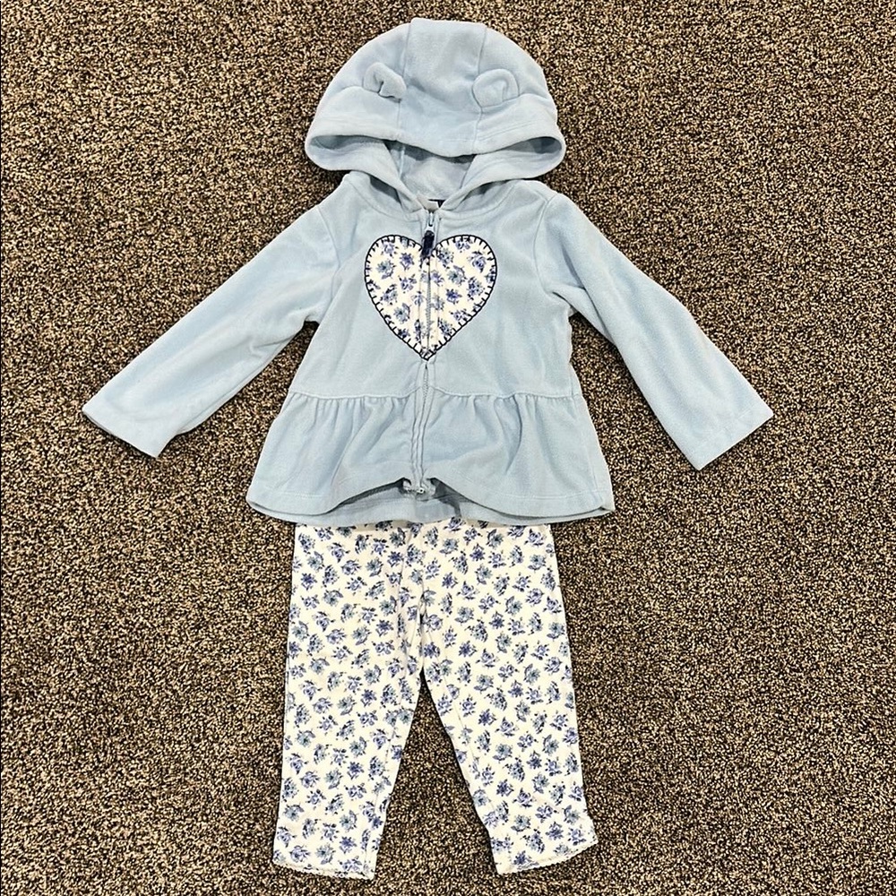 Blue Hooded fleece Jacket and Floral Leggings Set